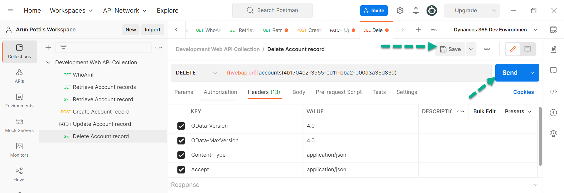 Delete The Table Rows In The Dataverse Environment From Postman